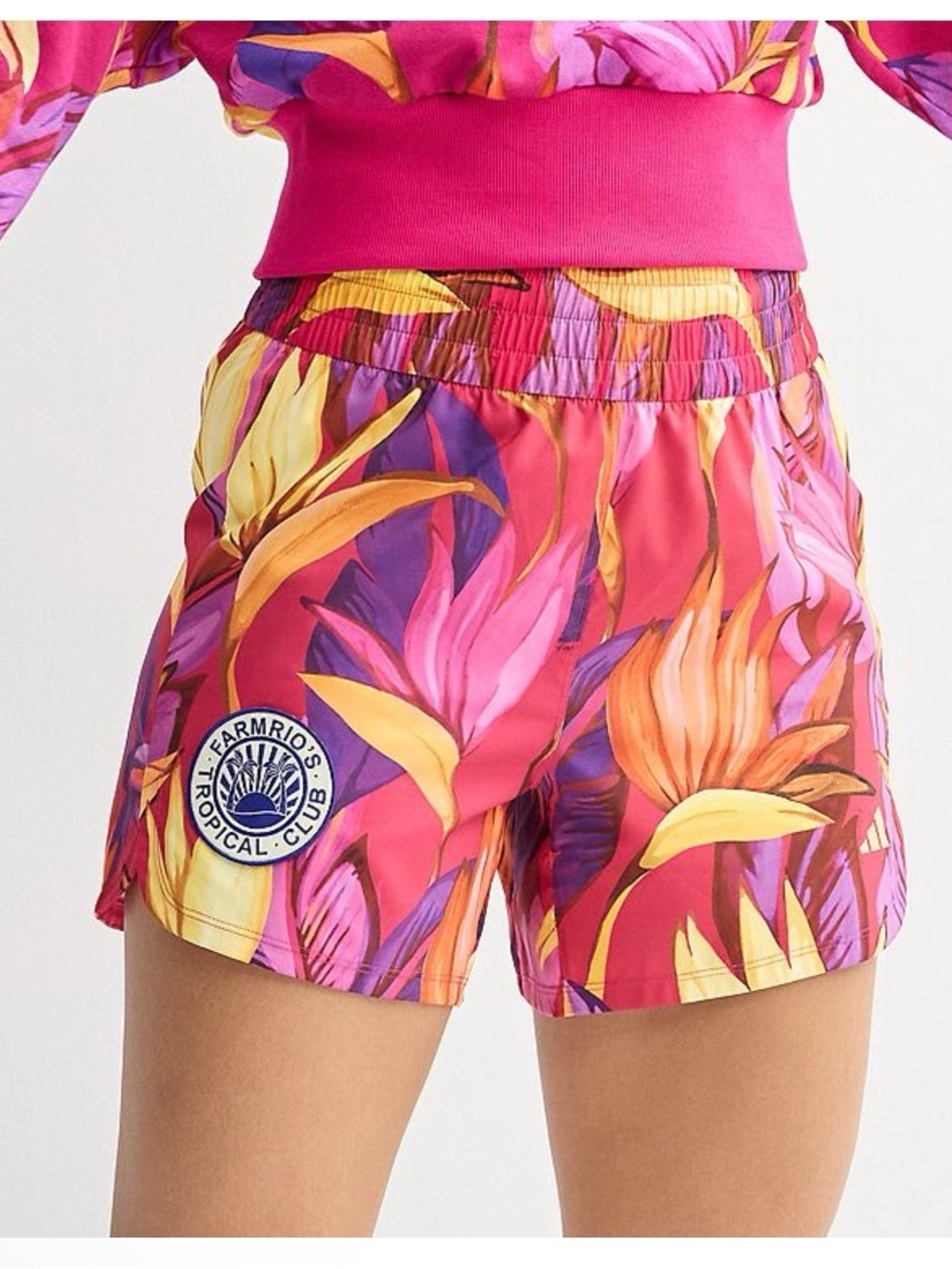 FARM Rio Tropical Floral Athletic Shorts in Pink and Yellow
